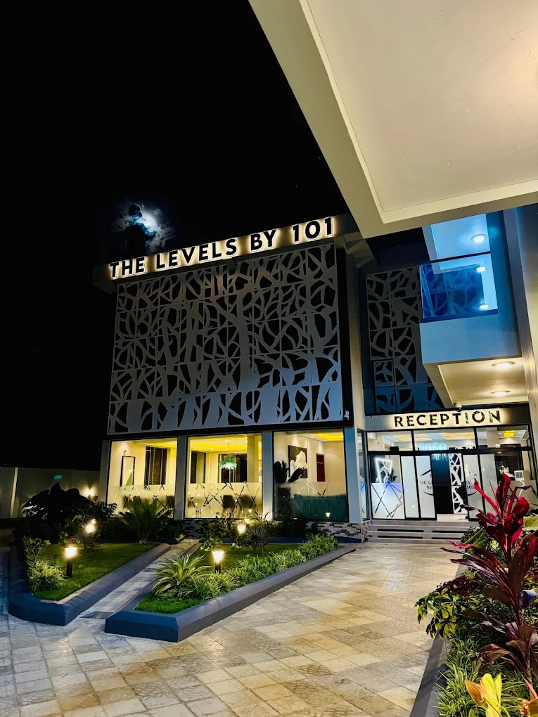 The Levels by 101 hotel exterior illuminated at night